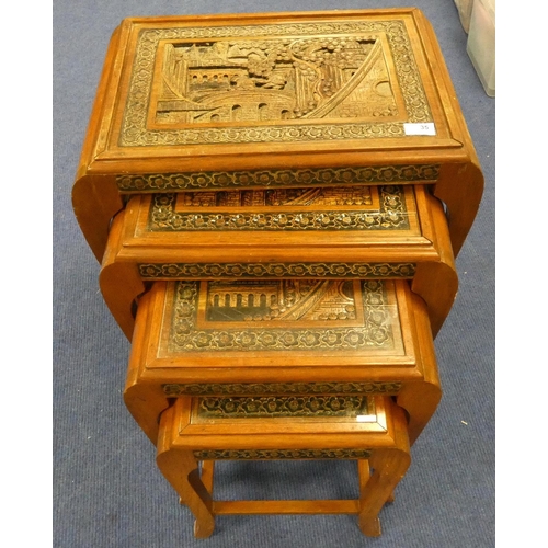 35 - Nest of four tables, Oriental design with carved tops.