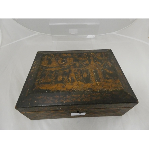 4 - Oriental wooden box to include ephemera.&nbsp;