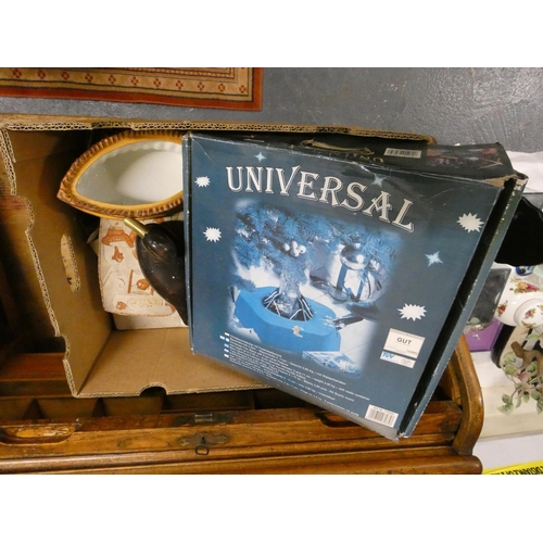 49 - Box of miscellaneous items to include Christmas tree stand, treen duck, taps, etc.
