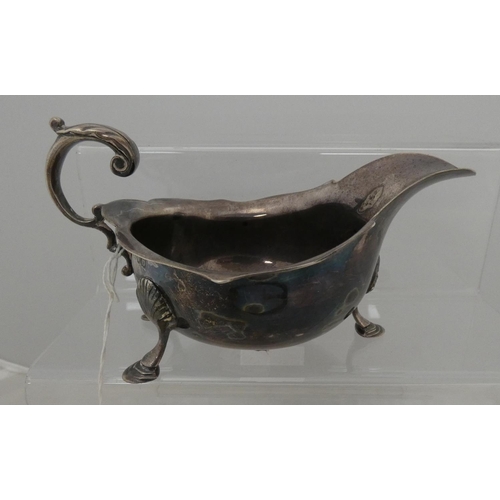 7 - Silver sauceboat with cut edge and flying scrolling handle, Adie Brothers 1897, 6oz, 18 g gross