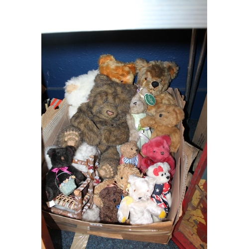 213 - Box of vintage teddy bears to include the Bearington Collection, Fur Real tiger electronics #73901 c... 