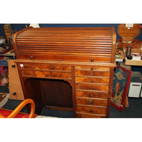 712 - Victorian walnut roll top knee-hole dental unit/desk.