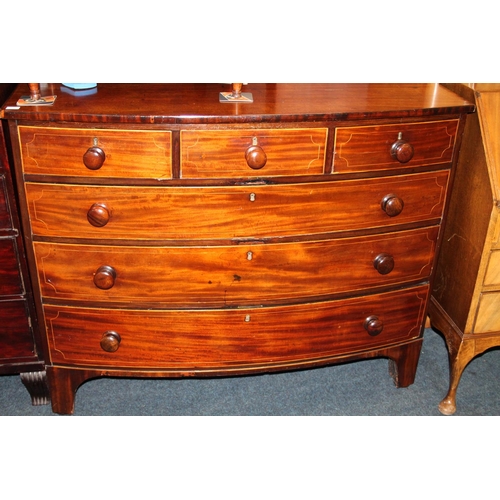 718 - Victorian mahogany bow front chest of three short over three long drawers.