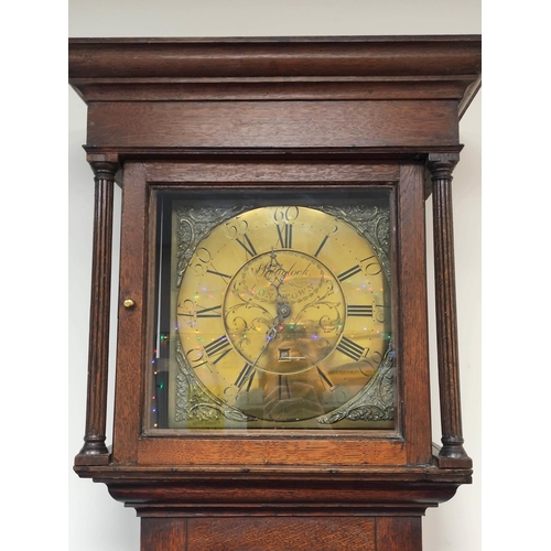 77 - 18th century oak 30 hour longcase clock with a 13 inch brass dial named to John Blaylock, Longton, c... 