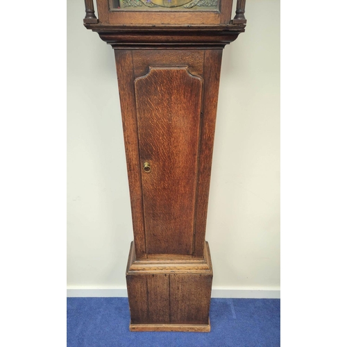 77 - 18th century oak 30 hour longcase clock with a 13 inch brass dial named to John Blaylock, Longton, c... 