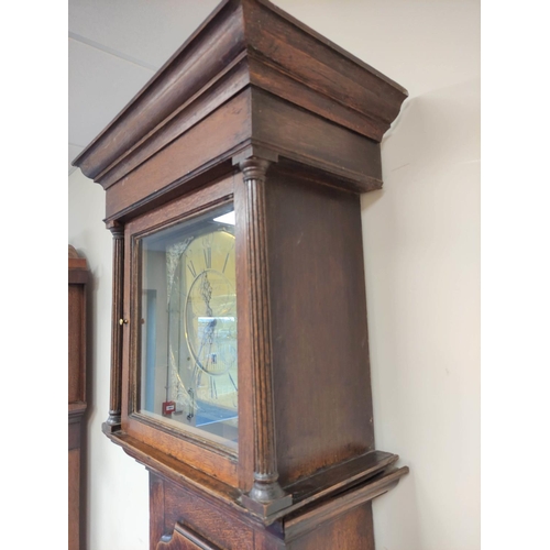 77 - 18th century oak 30 hour longcase clock with a 13 inch brass dial named to John Blaylock, Longton, c... 