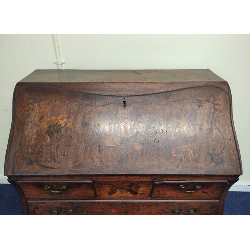 545 - Dutch mahogany and marquetry inlaid writing bureau circa late 18th/early 19th century, the fall fron... 