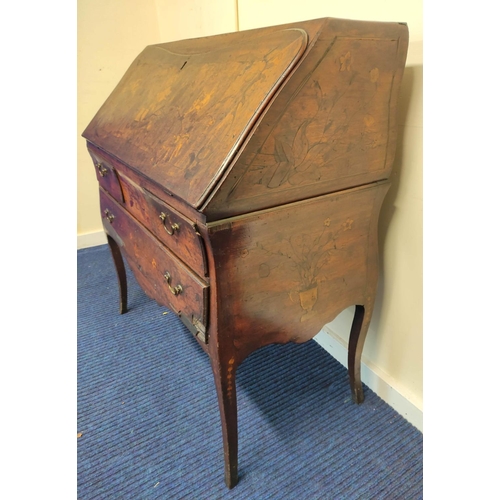 545 - Dutch mahogany and marquetry inlaid writing bureau circa late 18th/early 19th century, the fall fron... 