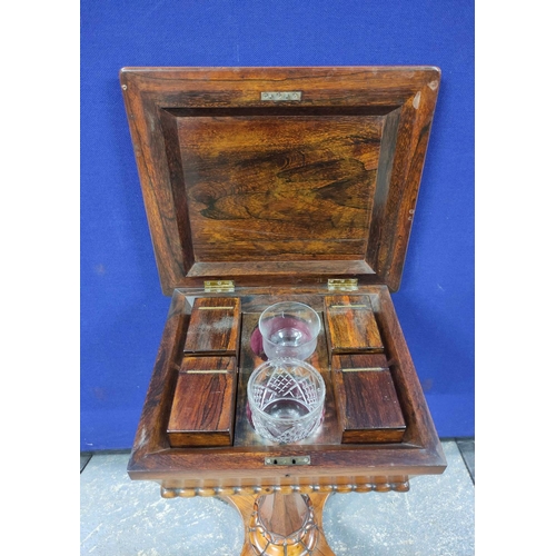 549 - Regency rosewood teapoy, circa early 19th century, the hinged top enclosing four fitted compartments... 