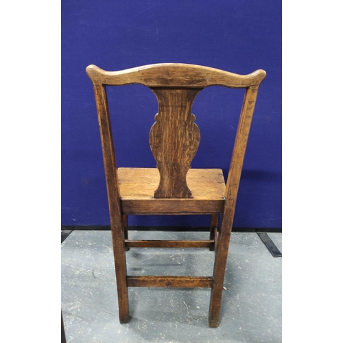 555 - Set of eight Georgian oak country chairs, with fiddle shaped splat backs, on chamfered supports with... 