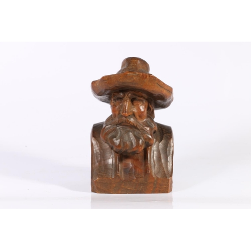 11 - Chip carved bust of a bearded gentleman, signed FM, possibly Austrian, 13cm.