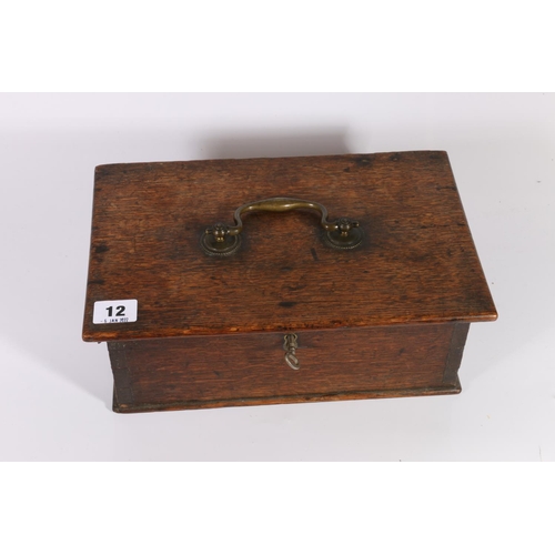 12 - Oak hinge-top box containing sewing items 30cm wide.