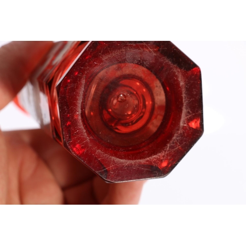 46 - Flash-cut ruby glass faceted vase, decorated with grapevine.