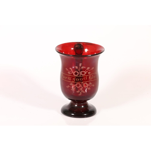 47 - Antique ruby glass mug inscribed 'For a Good Girl'.