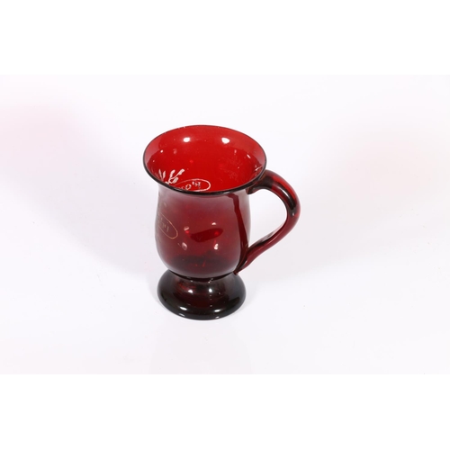 47 - Antique ruby glass mug inscribed 'For a Good Girl'.