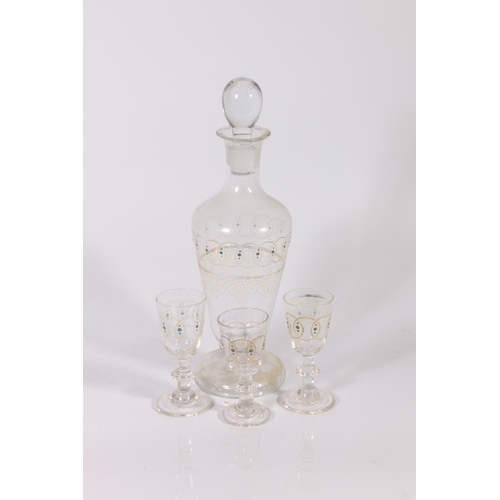 48 - Bohemian glass decanter with three matching glasses, 23cm.