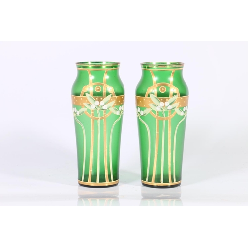 54 - Pair of green Art Nouveau style green vases, 14 cm.