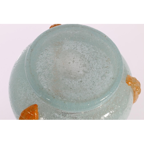 70 - Scottish style bubble glass vase, decorated with three pinched applied strips, 16cm.