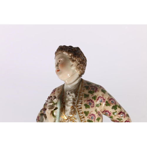 91 - Continental porcelain figure of a gentleman, 26cm.  (a/f)