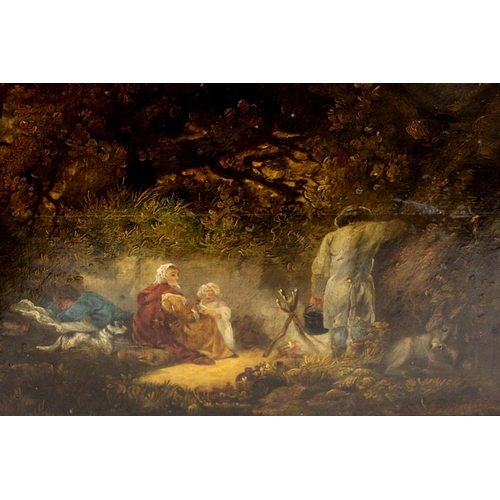 153 - George Morland (British 1763-1804).Gypsy encampment.Oil on board.41.5cm x 51.5cm.Signed and dated 17... 