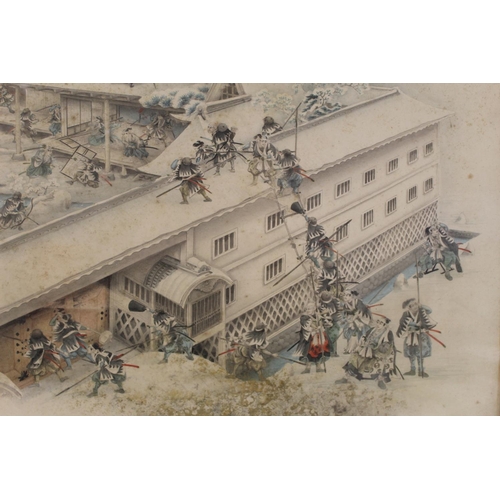 181 - 19th or Early 20th Century Japanese School.Samurai warriors attacking a rival clan's castle or palac... 