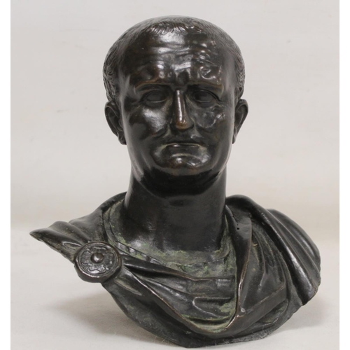 185 - Antique cast bronze bust of a distinguished Roman, possibly Emperor Vespasian, hollow, 22cm high x 2... 