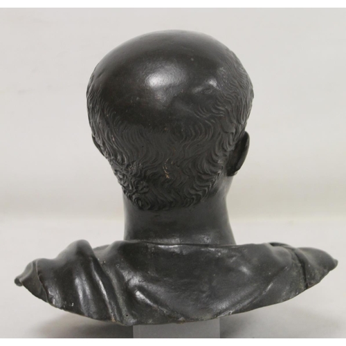 185 - Antique cast bronze bust of a distinguished Roman, possibly Emperor Vespasian, hollow, 22cm high x 2... 