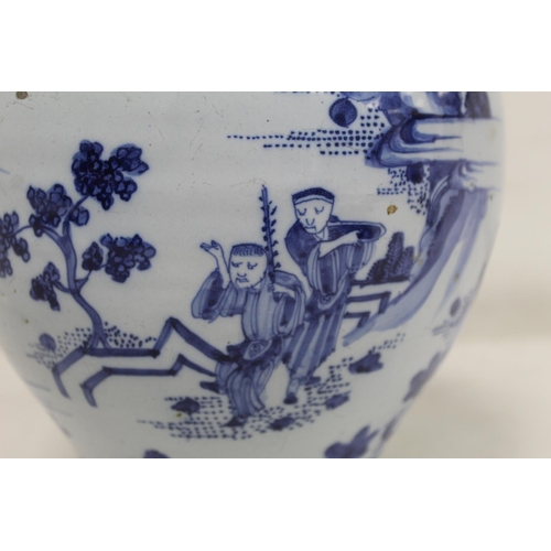 194 - 18th century blue and white Delft vase of baluster form decorated in the Chinese manner with continu... 