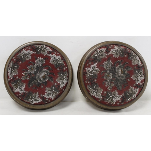 197 - Pair of Victorian circular foot stools with floral beadwork and tapestry tops, each 31cm diam. ... 