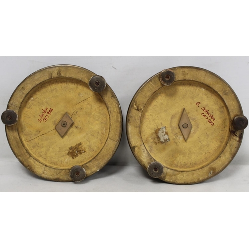 197 - Pair of Victorian circular foot stools with floral beadwork and tapestry tops, each 31cm diam. ... 