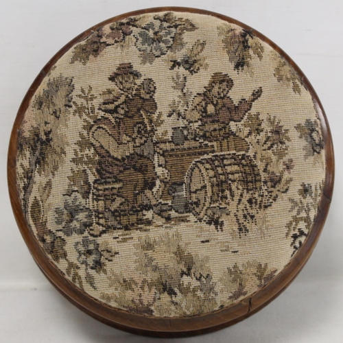 198 - Victorian burr walnut circular foot stool with upholstered top, 28cm diam.