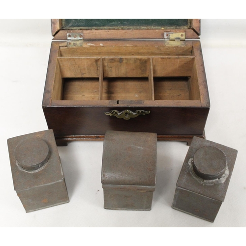 204 - Georgian mahogany tea caddy of rectangular form on four bracket feet with single brass swing handle ... 