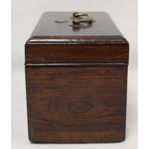 205 - Georgian rosewood tea caddy of rectangular form with single brass swing handle, inlaid brass roundel... 