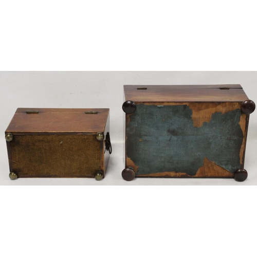 206 - Georgian mahogany tea caddy of sarcophagus form with twin ring handles, inlaid stringing and four ba... 