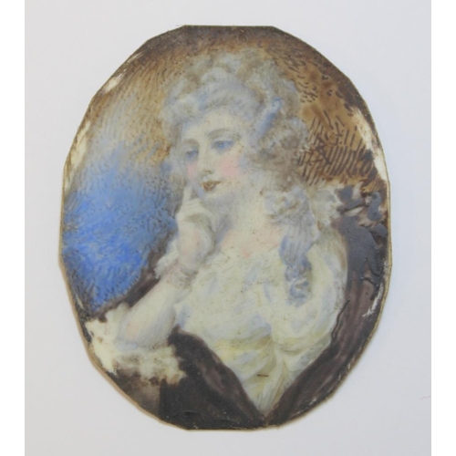 213 - 19th century portrait miniature of Mrs. Jane Braddyll, after a portrait by Joseph Reynolds, watercol... 