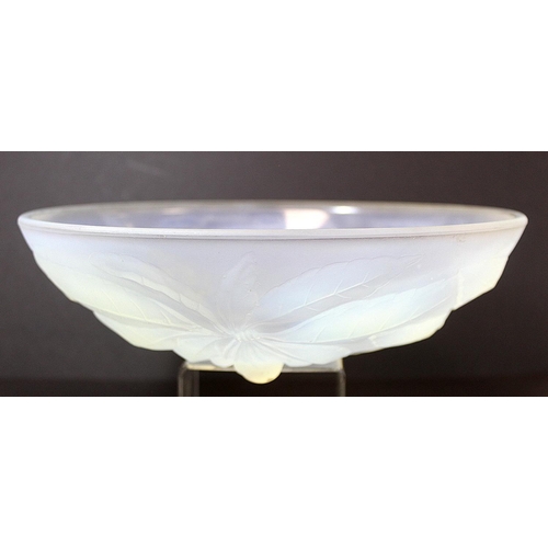 215 - French Art Deco opalescent moulded glass bowl by G. Vallon, with relief moulded decoration of cherri... 