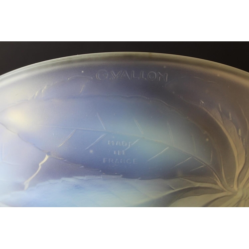 215 - French Art Deco opalescent moulded glass bowl by G. Vallon, with relief moulded decoration of cherri... 