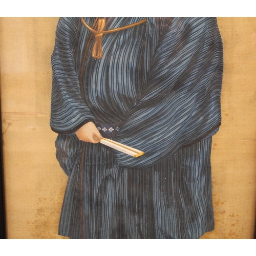 218 - Early 20th century Japanese double sided ancestor portrait painting of a man and woman, both wearing... 