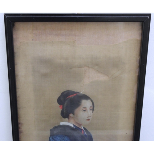 218 - Early 20th century Japanese double sided ancestor portrait painting of a man and woman, both wearing... 