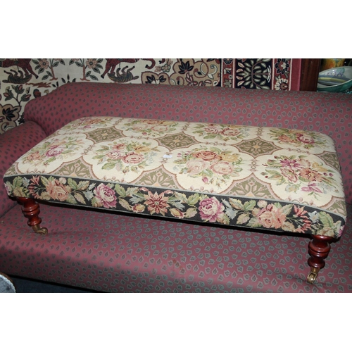 725 - Mahogany floral upholstered large footstool.