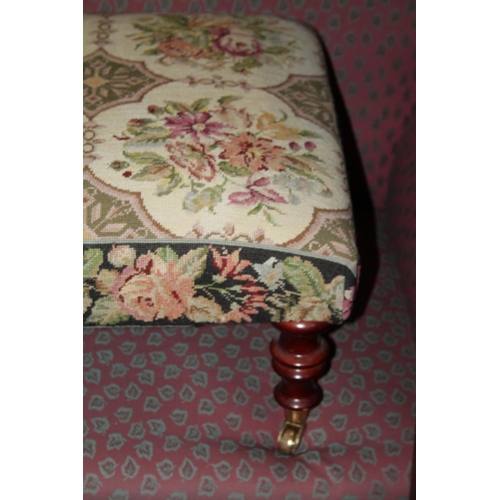 725 - Mahogany floral upholstered large footstool.