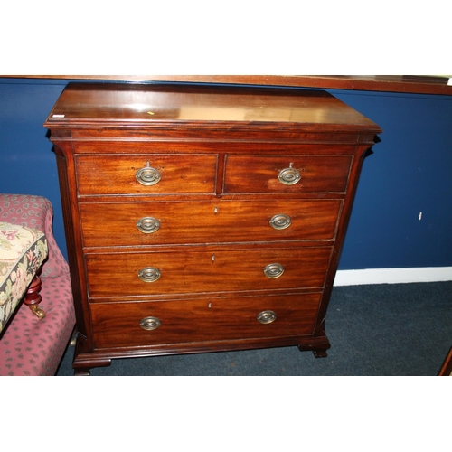 727 - Georgian mahogany chest of two short over three long drawers, raised on bracket supports, 104cm x 52... 