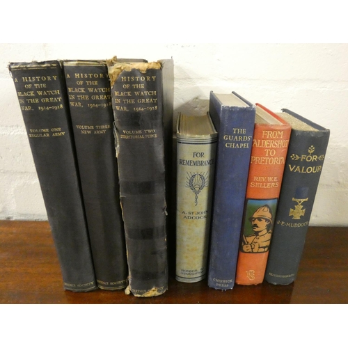 16 - Military.  7 various vols. incl. 3 vol. History of the Black Watch in the Great War, poor ... 