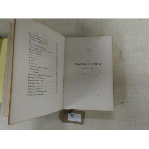 61 - ROGERS SAMUEL.  Poems (including Italy). 2 vols. Eng. vignettes. Red morocco gilt, a littl... 