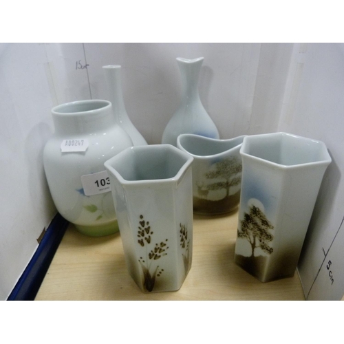 103 - Six art pottery vases, marked 'Highbank, Lochgilphead'.  (6)