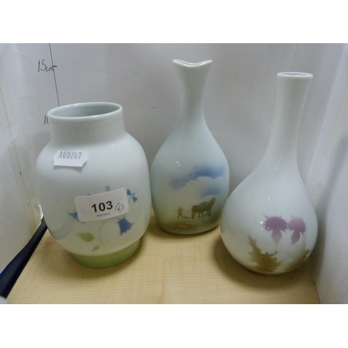 103 - Six art pottery vases, marked 'Highbank, Lochgilphead'.  (6)