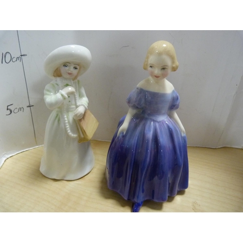 104 - Six Royal Doulton figures, 'Marie' HN 1370, 'Almost Crown', 'Emma', 'Ivy', 'Belle' HN 2340 and 'Aman... 