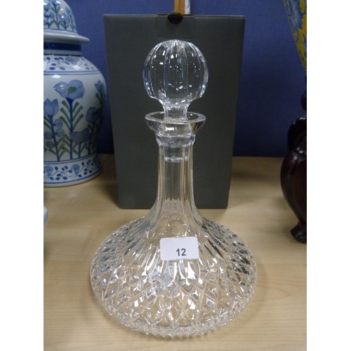 12 - Waterford ship-style crystal decanter with stopper, boxed.