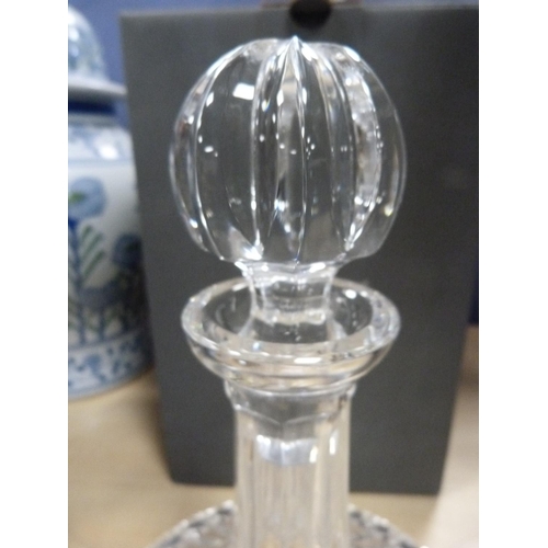 12 - Waterford ship-style crystal decanter with stopper, boxed.