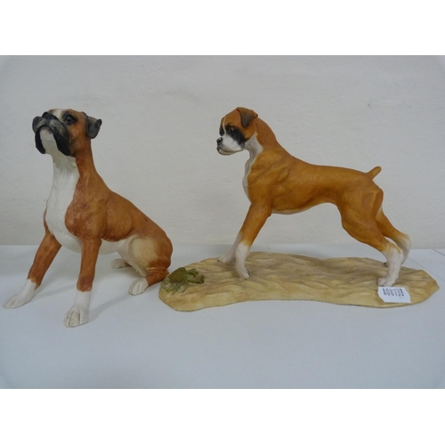 123 - Assorted animal ornaments including Heredities figure of a Boxer dog and another, similar, Nao goose... 